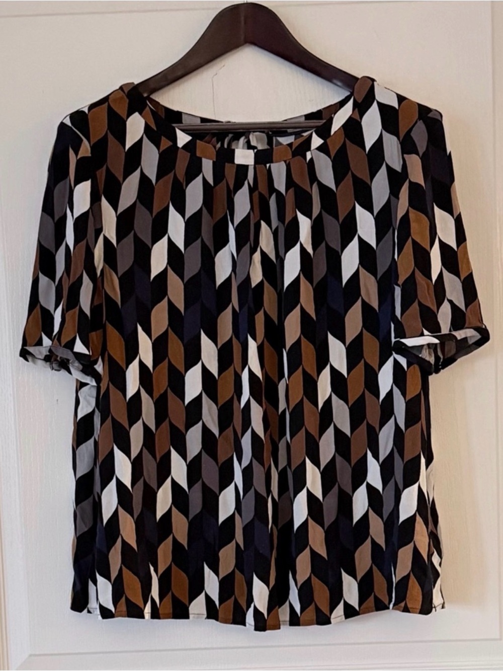 Boden Geometric Short Sleeve Blouse - Brown/Black/White